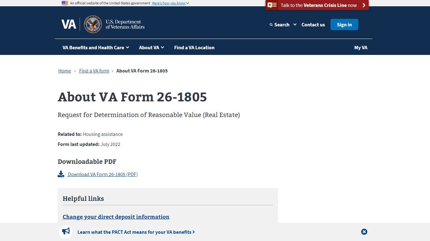 About VA Form 26-1805 | Veterans Affairs